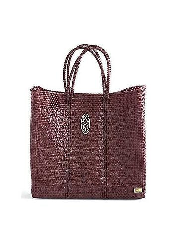 Lolas Collection Women's Medium Woven Regular Strap Tote Bag in Burgundy (view 1)