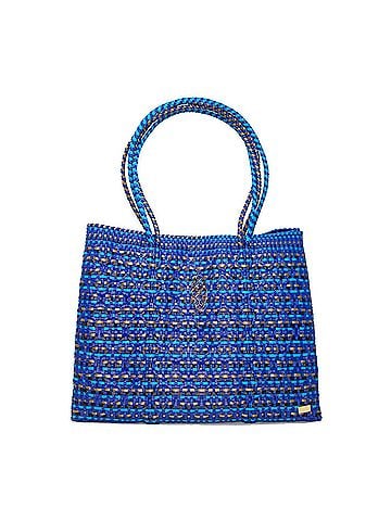 Lolas Collection Women's Travel Woven Patterned Tote Bag With Clutch in Blue (view 2)