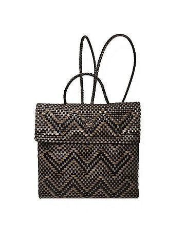 Lolas Collection Women's Small Handmade Chevron Backpack in Black/Gold (view 1)