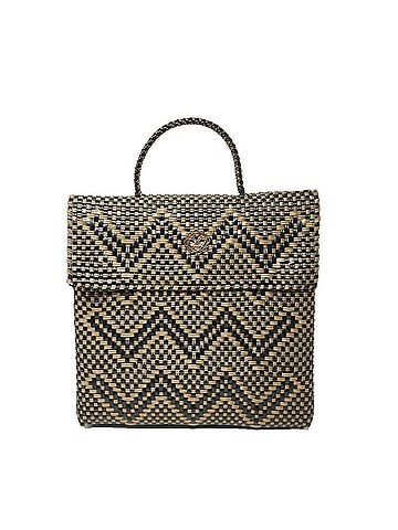 Lolas Collection Women's Small Handmade Chevron Backpack in Black/Gold (view 2)
