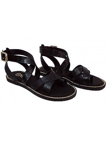 exe Women's Alexia Flat Strappy Sandal in Black (view 2)
