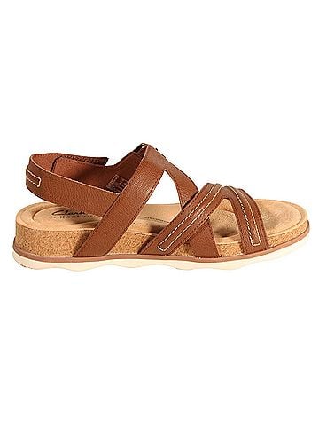 Clarks Women's Brynn Step Sandals in Dark Tan Leather (view 1)