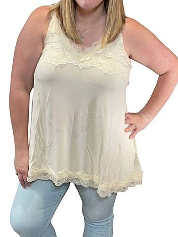 Pol Scallop Lace Trim Sleeveless Top in Beige (view 2)