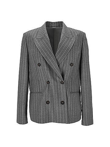 Brunello Cucinelli Brunello Cucinelli Pinstriped Double-Breasted Blazer in Grey Wool (view 1)