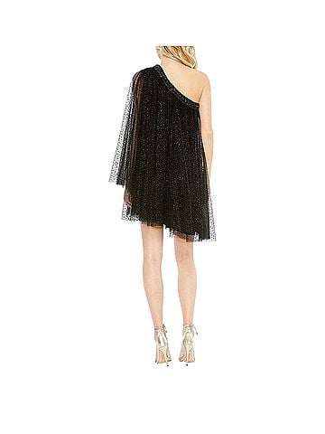 Mac Duggal Mac Duggal Black One Shoulder Embellished Tulle Mini Dress Sz 2 NWT $398 Cape Cocktail Dress (view 2)
