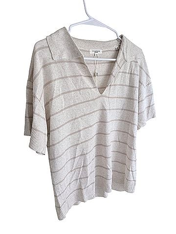 Max Studio Cream &amp; Beige Striped Short-Sleeve Polo Knit Top Pullover Sweater (view 1)