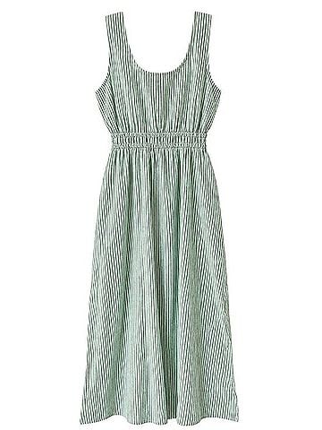 Gilli Green Striped Smocked-Waist Sundress Casual Dress (view 1)