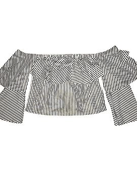 Boohoo Sabi Striped Ruffle Bardot Long Sleeve Blouse (view 1)