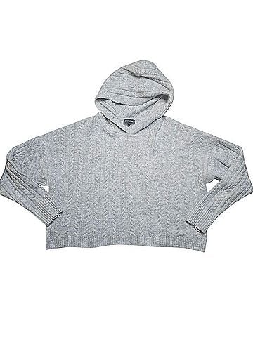 Express Cable Knit Cropped Hoodie Sweater Pullover Hoodie (view 2)