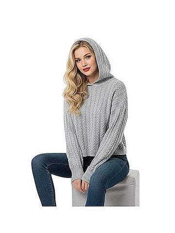 Express Cable Knit Cropped Hoodie Sweater Pullover Hoodie (view 1)