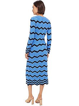 HYACINTH HOUSE Callan Knit Midi Blue Navy Zig-Zag Stripe Wool Dress (view 2)