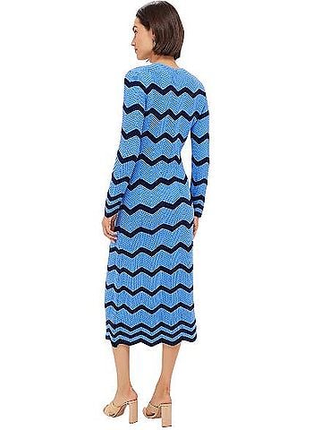 HYACINTH HOUSE Callan Knit Midi Blue Navy Zig-Zag Stripe Wool Dress (view 2)