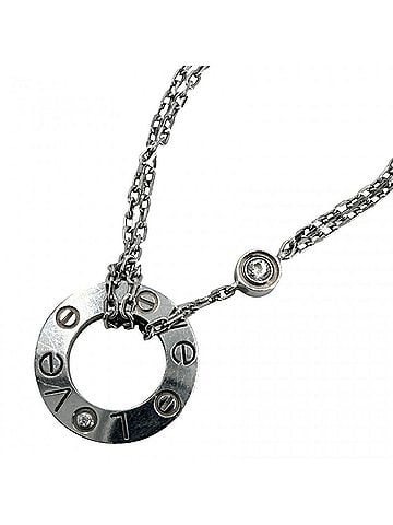 Cartier Cartier Women's Love Circle Necklace, Jewelry Pendant with Adjustable Clasp, LOVE Accessory, Au750 18K White Gold, Diamond, Approx. 6.7g (view 1)