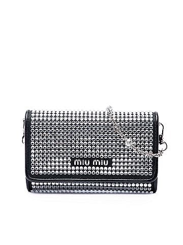 Miu Miu Soft Nappa Crystal Embellished Wallet on Chain (view 1)