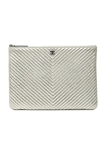 Chanel Medium Chevron Metallic Calfskin O Case Clutch (view 1)