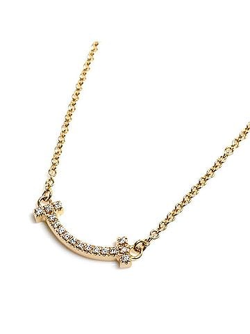 Tiffany & Co. TIFFANY&amp;Co. Tiffany 18K Yellow Gold T Smile Mini Necklace 62617683 Diamond 2.3g Size 41-46cm Women's (view 1)