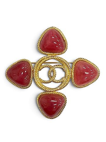 Chanel CHANEL Vintage 28 Gripoix Coco Mark Colored Stone Brooch Gold Red Tone Made in France Women's (view 1)