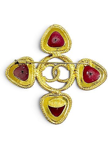 Chanel CHANEL Vintage 28 Gripoix Coco Mark Colored Stone Brooch Gold Red Tone Made in France Women's (view 2)