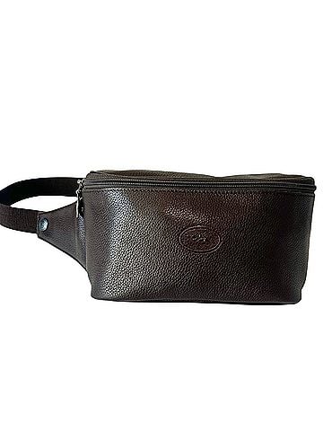 Longchamp Vintage Le Foulonne Pebbled Leather Dark Brown Silver Gunmetal Hardware Minimalist Leather Belt Bag (view 1)