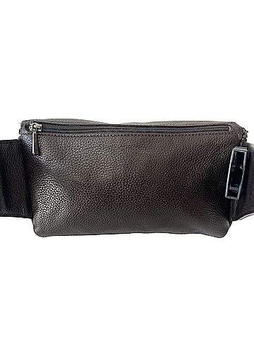 Longchamp Vintage Le Foulonne Pebbled Leather Dark Brown Silver Gunmetal Hardware Minimalist Leather Belt Bag (view 2)