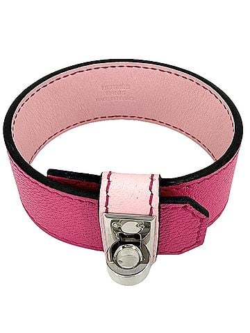 Hermès Hermes Kelly Twist PM Bangle for Women, Leather, B Stamp, Pink Tone, Silver Hardware, Approx. 17.8g, 2023 (view 1)