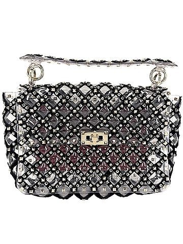 Valentino Garavani Valentino Garavani handbag for women, featuring Rockstud detailing, velour, clear black, and gold hardware. (view 1)