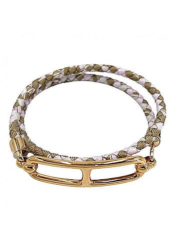 Hermès Hermes women's bracelet, Roulette Double Tour, pink/brown, gold hardware, approximately 9.5g. (view 1)