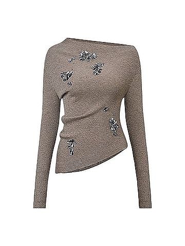 Commense Embellished Asymmetric Knit Sweater Casual Sweaters (view 1)