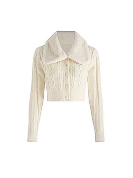 Cider FAUX FUR ROMANTIC CABLE KNIT CROP JACKET Jacket (view 1)