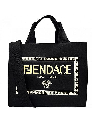 Versace Versace x Fendi collaboration handbag/shoulder bag/tote bag, Medusa design, VERSACE 8BH395, canvas, black, gold hardware. (view 1)