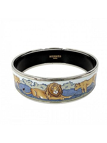 Hermès Hermes Bangle for Women, Emaille GM, Accessory Bracelet, Lion Design, cloisonné enamel, Blue/Black, Silver Hardware, Approx. 33.5g (view 1)