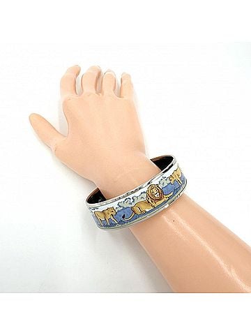 Hermès Hermes Bangle for Women, Emaille GM, Accessory Bracelet, Lion Design, cloisonné enamel, Blue/Black, Silver Hardware, Approx. 33.5g (view 2)
