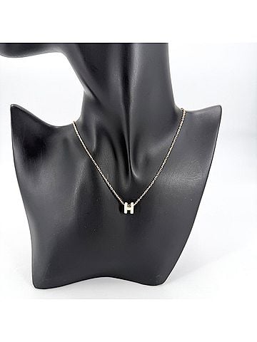 Hermès Hermes women's Pop H mini necklace, off-white/gold tone, approximately 2.5g. (view 2)