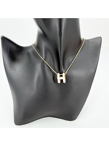 Hermès Hermes women's Pop H necklace, adjustable clasp, white and gold, approximately 4.9g. (view 2)