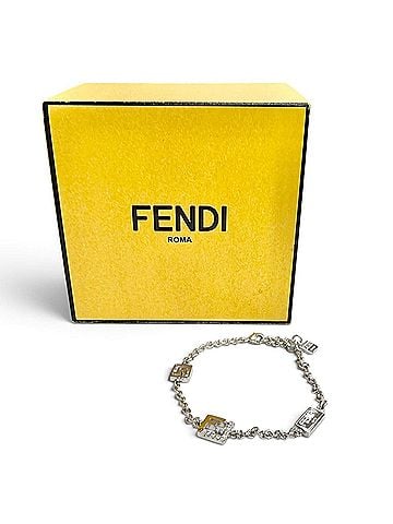 Fendi FENDI 8AK321 FOREVER FF Logo Crystal Chain Bracelet, Silver, Made in Italy, Women's, with Box (view 2)