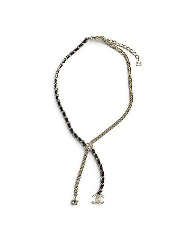 Chanel CHANEL I25B ABG287 Coco Mark Leather Star Clover Chain Necklace Gold Black Made in Italy Women's (view 1)