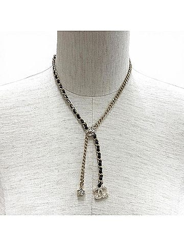 Chanel CHANEL I25B ABG287 Coco Mark Leather Star Clover Chain Necklace Gold Black Made in Italy Women's (view 2)