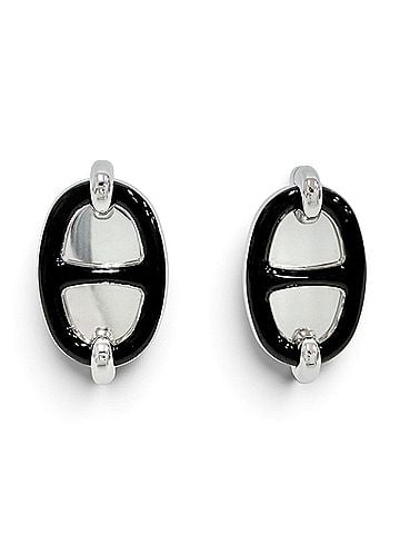 Hermès HERMES H100052FP03 Mini Maillon Silver Chaine d'Ancre Earrings, and Black, Made in France, Women's, with Box Dust Bag. (Pair) (view 1)