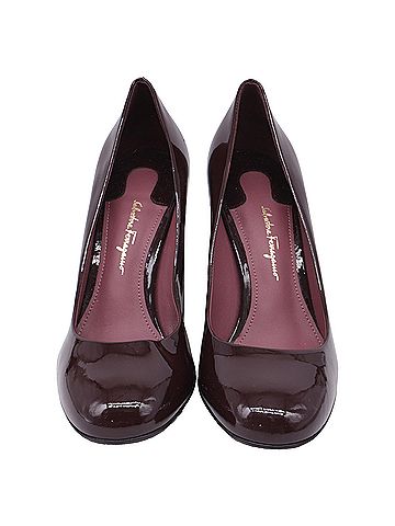 Salvatore Ferragamo Ferragamo Lucca Block Heel Pumps in Burgundy Patent Leather (view 2)