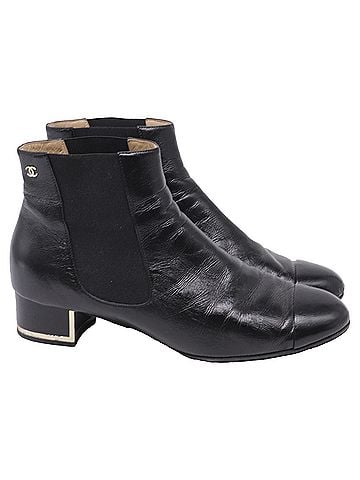 Chanel Chanel Chelsea Boots with Metallic Heel Trim in Black Leather (view 1)