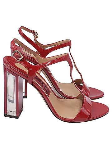 Salvatore Ferragamo Salvatore Ferragamo Mirrored Heel T Strap Sandals in Red Patent Leather (view 1)