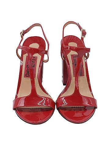 Salvatore Ferragamo Salvatore Ferragamo Mirrored Heel T Strap Sandals in Red Patent Leather (view 2)
