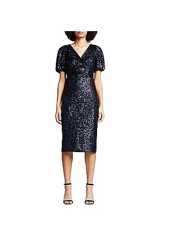 Teri Jon by Rickie Freeman Draped Sequin Sheath Dress Cocktail Dress (view 1)