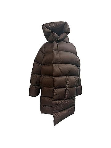 Rick Owens Rick Owens Hooded Quilted Shell Down Coat in Brown Polyamide (view 1)