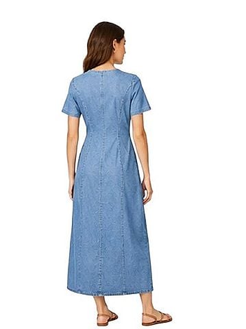 Ann Taylor LOFT Cottagecore Denim Button-Front Maxi Dress Casual Dress (view 2)