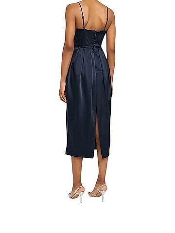 Cinq à Sept Navy Satin Bow Midi Dress Cocktail Dress (view 2)