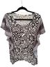 One World 100% Rayon Floral Black White Short Sleeve Blouse Size L - photo 1