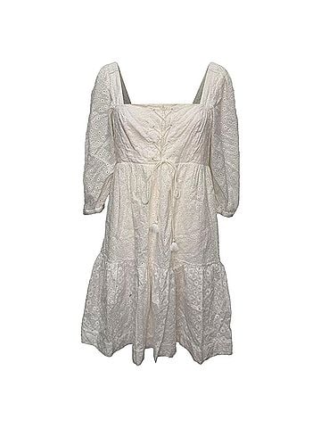 Vilshenko Vilshenko Eyelet Mini Tiered Dress in White Cotton (view 1)