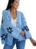Pol 100% Polyester Floral Blue Gold Cardigan Size S - photo 4