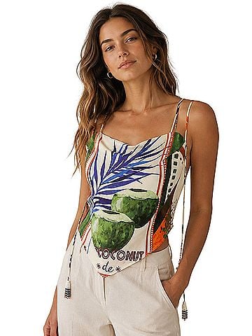 Rachel Zoe Resort Tropical Print Scarf Hem Cami Beaded Tie Tank Tank Top (view 1)